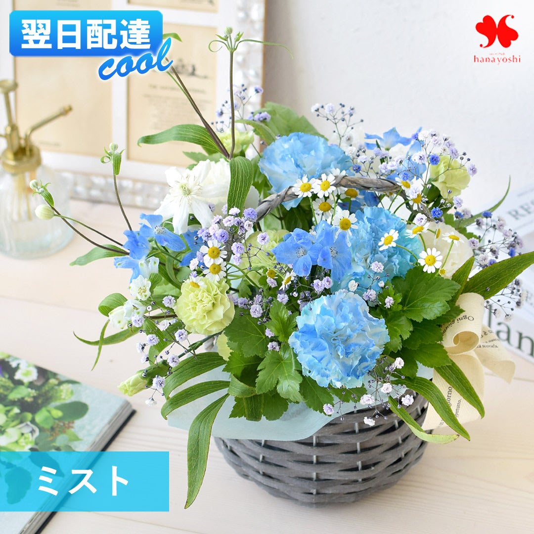 青い花様 リクエスト 2点 まとめ商品 冷蔵便]でお届け 季節のおまかせ 生花アレンジ ルミナス 夏ver ミスト